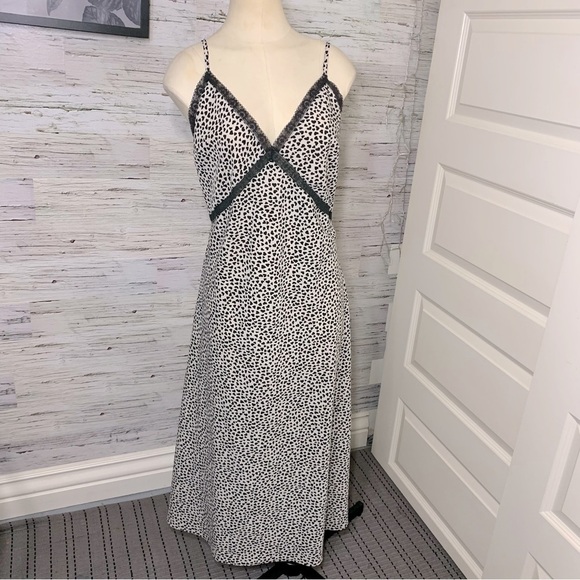 RIVER Island Slip Dress Cream Black Hearts Prints Lace Night Lounge wear Sz 14 - Picture 12 of 12